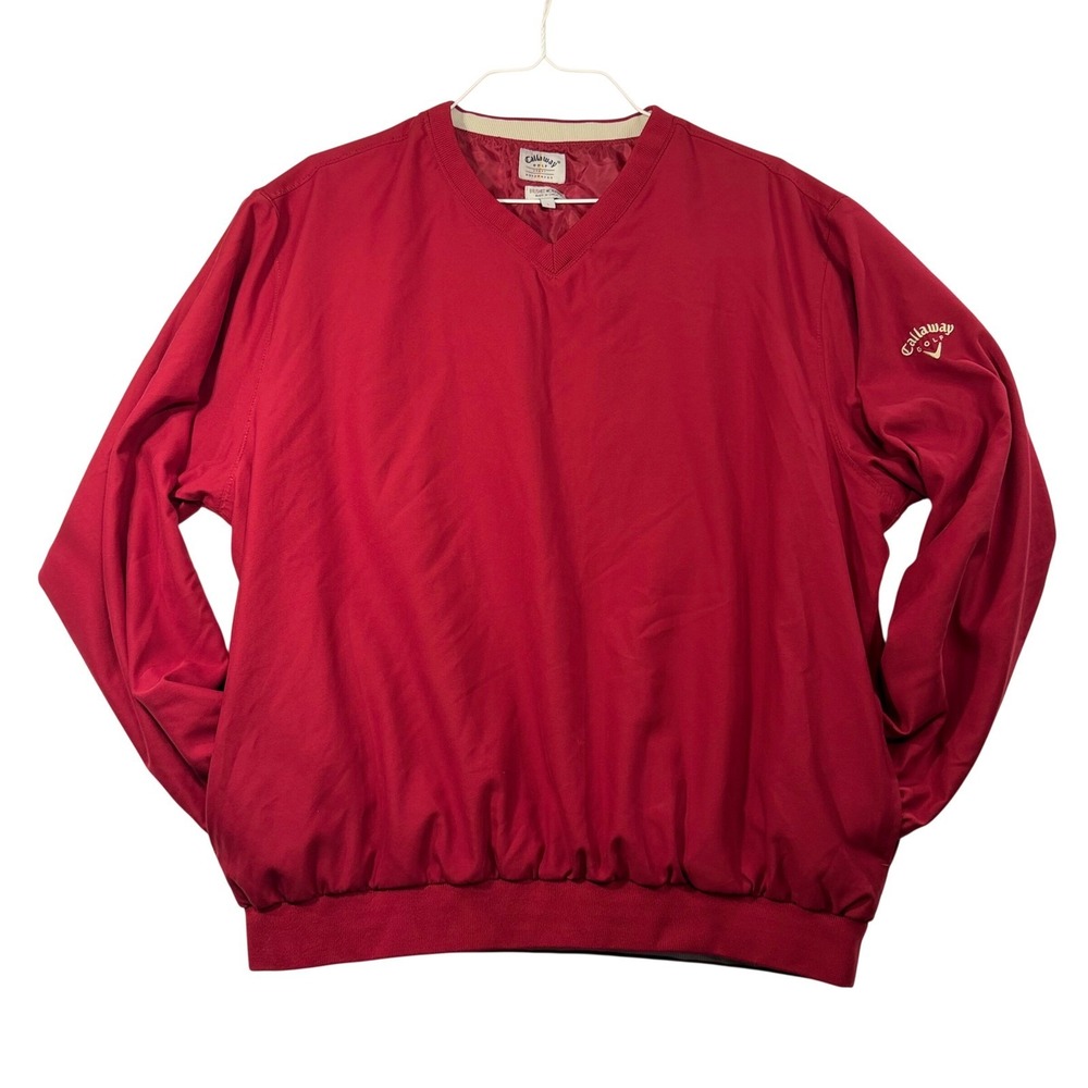 Callaway Golf Windshirt Mens L Red Long Sleeve Pullover Windbreaker V-Logo